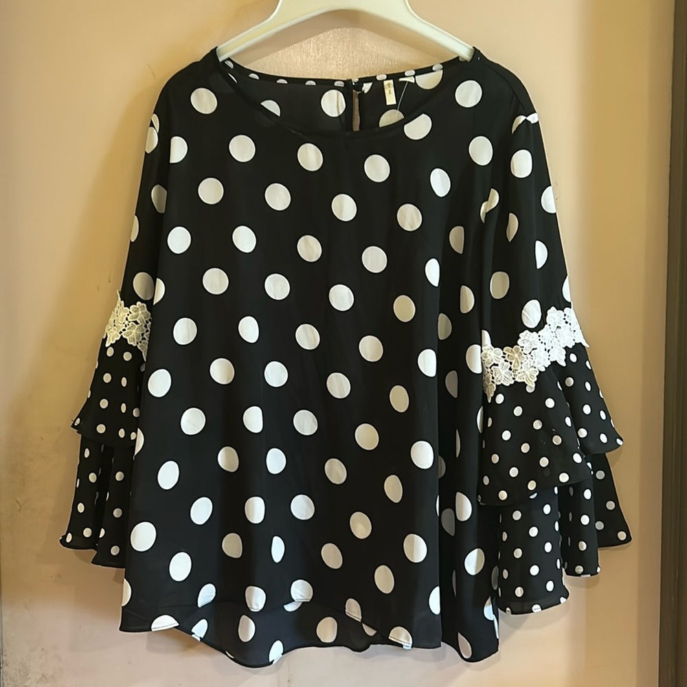 Black and White Polka Dot flutter sleeve shirt